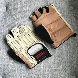 Vintage leather and crochet boho Trek bike gloves